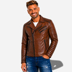 Veste en cuir marron claire homme en cuir d'agneau ciré luxueuse