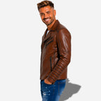 Veste en cuir marron claire homme en cuir d'agneau ciré luxueuse