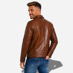 Veste en cuir marron claire homme en cuir d'agneau ciré luxueuse