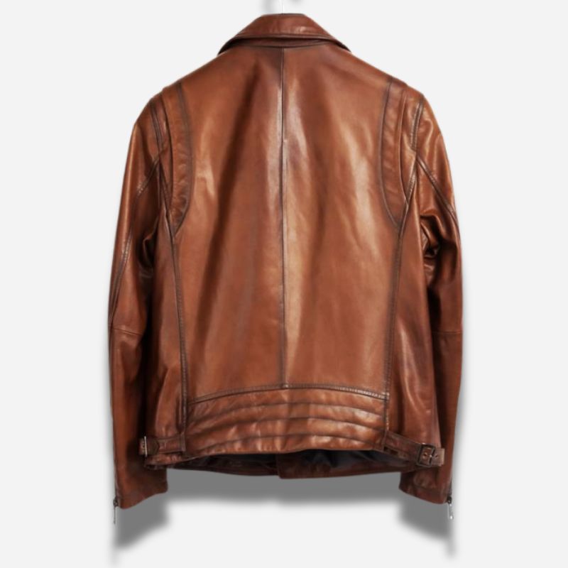 Veste en cuir marron claire homme en cuir d'agneau ciré luxueuse
