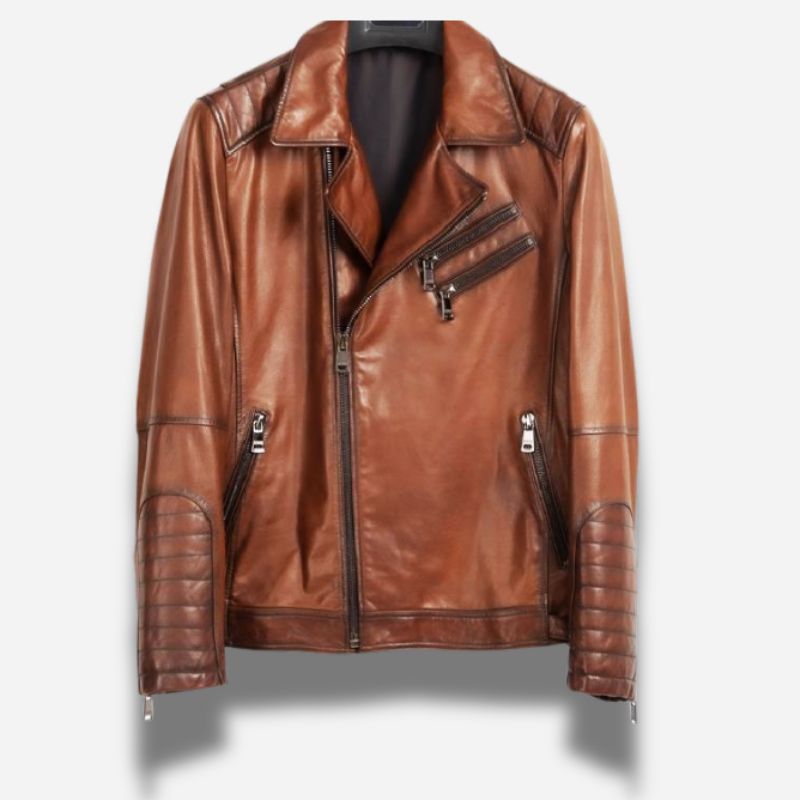 Veste en cuir marron claire homme en cuir d'agneau ciré luxueuse