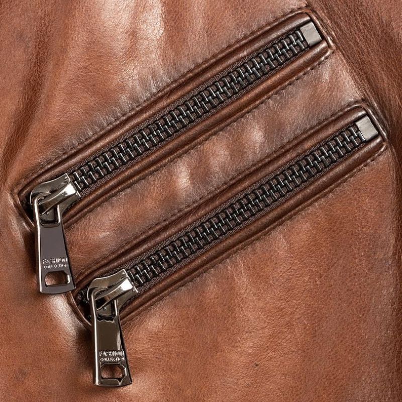 Veste en cuir marron claire homme en cuir d'agneau ciré luxueuse