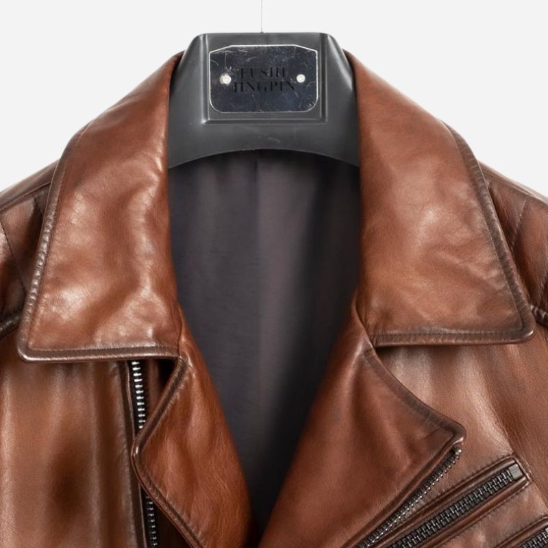 Veste en cuir marron claire homme en cuir d'agneau ciré luxueuse