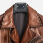 Veste en cuir marron claire homme en cuir d'agneau ciré luxueuse