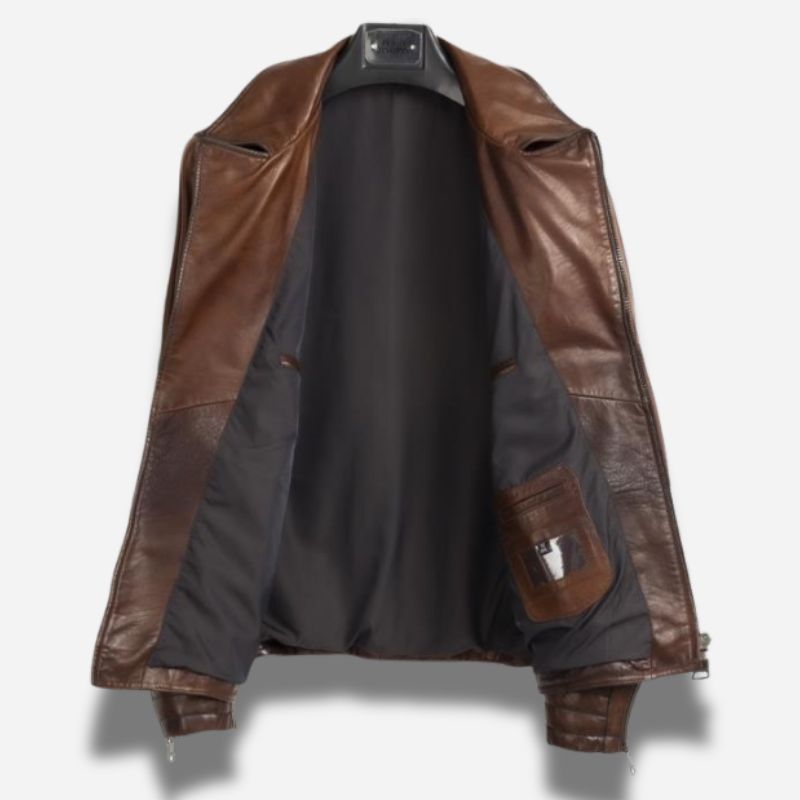 Veste en cuir marron claire homme en cuir d'agneau ciré luxueuse