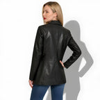 Blazer en cuir pour femme en cuir de vachette ciré noir