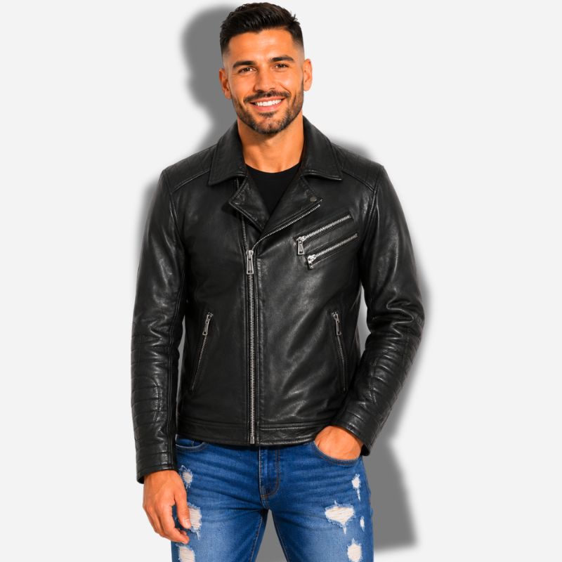 Veste En Cuir De Vachette Noir Pour Homme