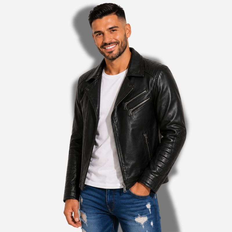 Veste En Cuir De Vachette Noir Pour Homme
