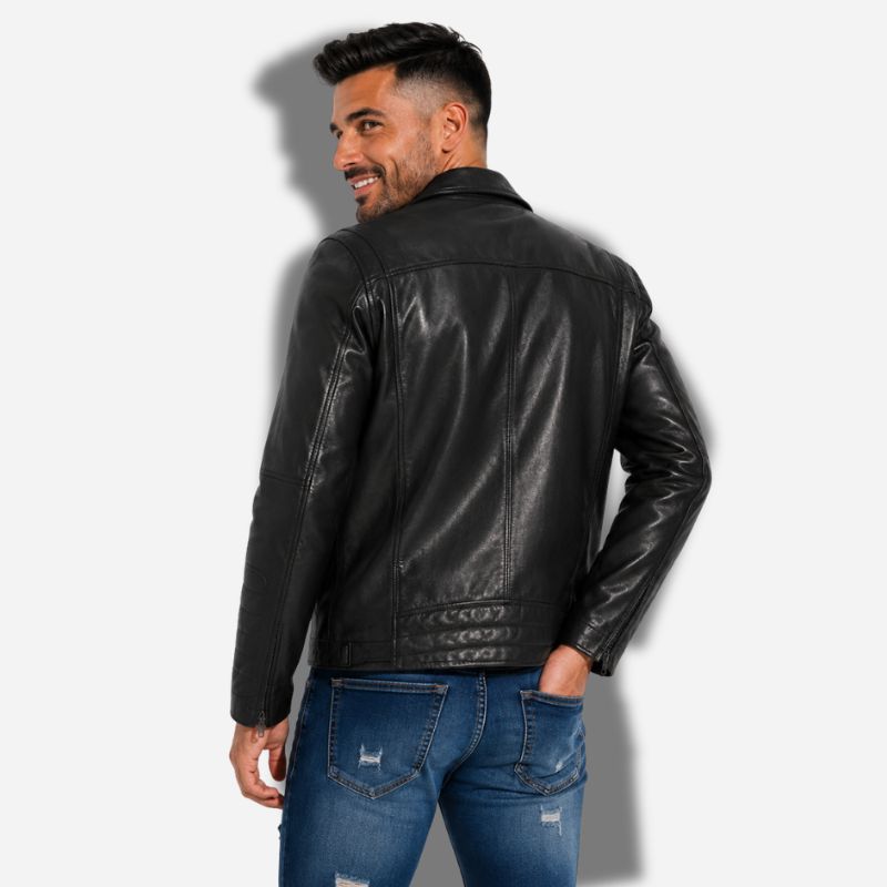 Veste En Cuir De Vachette Noir Pour Homme