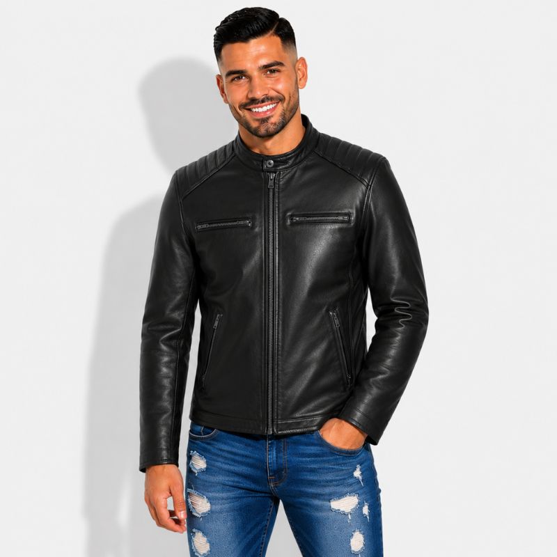 Veste en simili cuir homme noir style motard