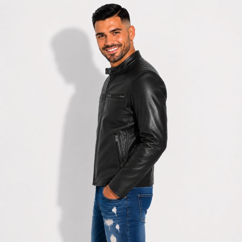 Veste en simili cuir homme noir style motard