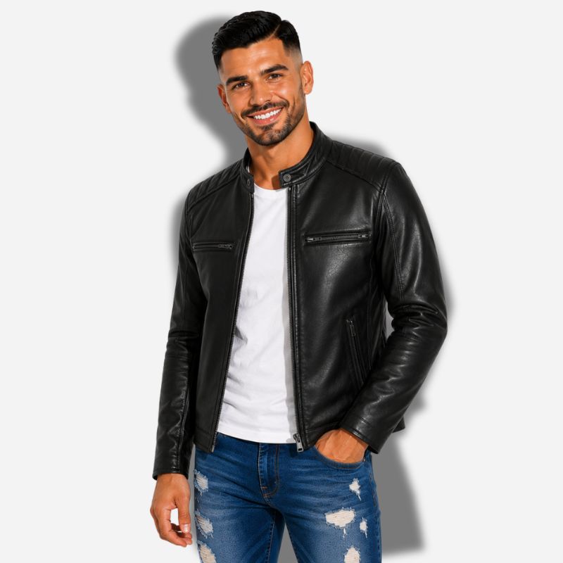 Veste en simili cuir homme noir style motard