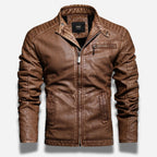 Veste en simili cuir marron pour homme style biker avec effets matelassé sur les épaules et sur les manches