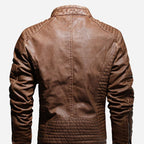 Veste en simili cuir marron pour homme style biker avec effets matelassé sur les épaules et sur les manches