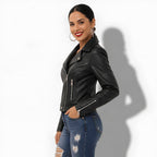 Veste en cuir courte pour femme en cuir d'agneau style perfecto