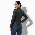 Veste en cuir courte pour femme en cuir d'agneau style perfecto