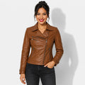 Veste en simili cuir marron pour femme style perfecto
