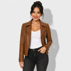 Veste en simili cuir marron pour femme style perfecto