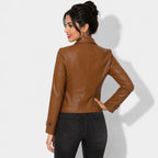 Veste en simili cuir marron pour femme style perfecto