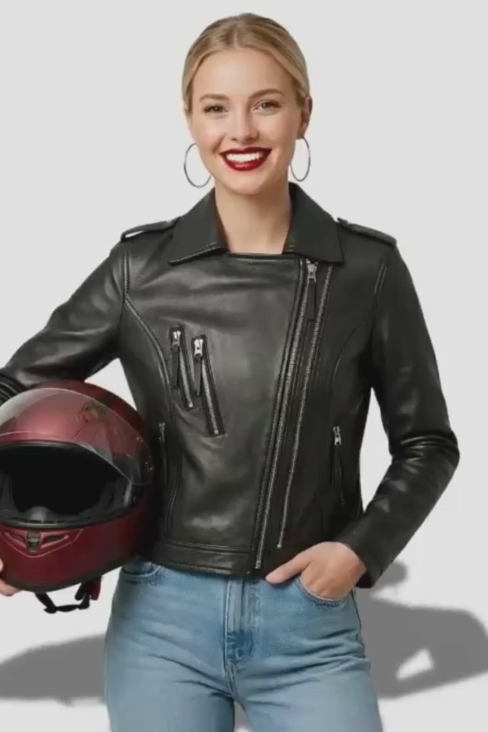 Veste en cuir de moto pour femme noir
