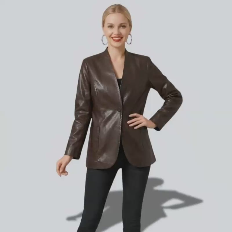 Veste en cuir Marron femme mi longue pour le primptemps