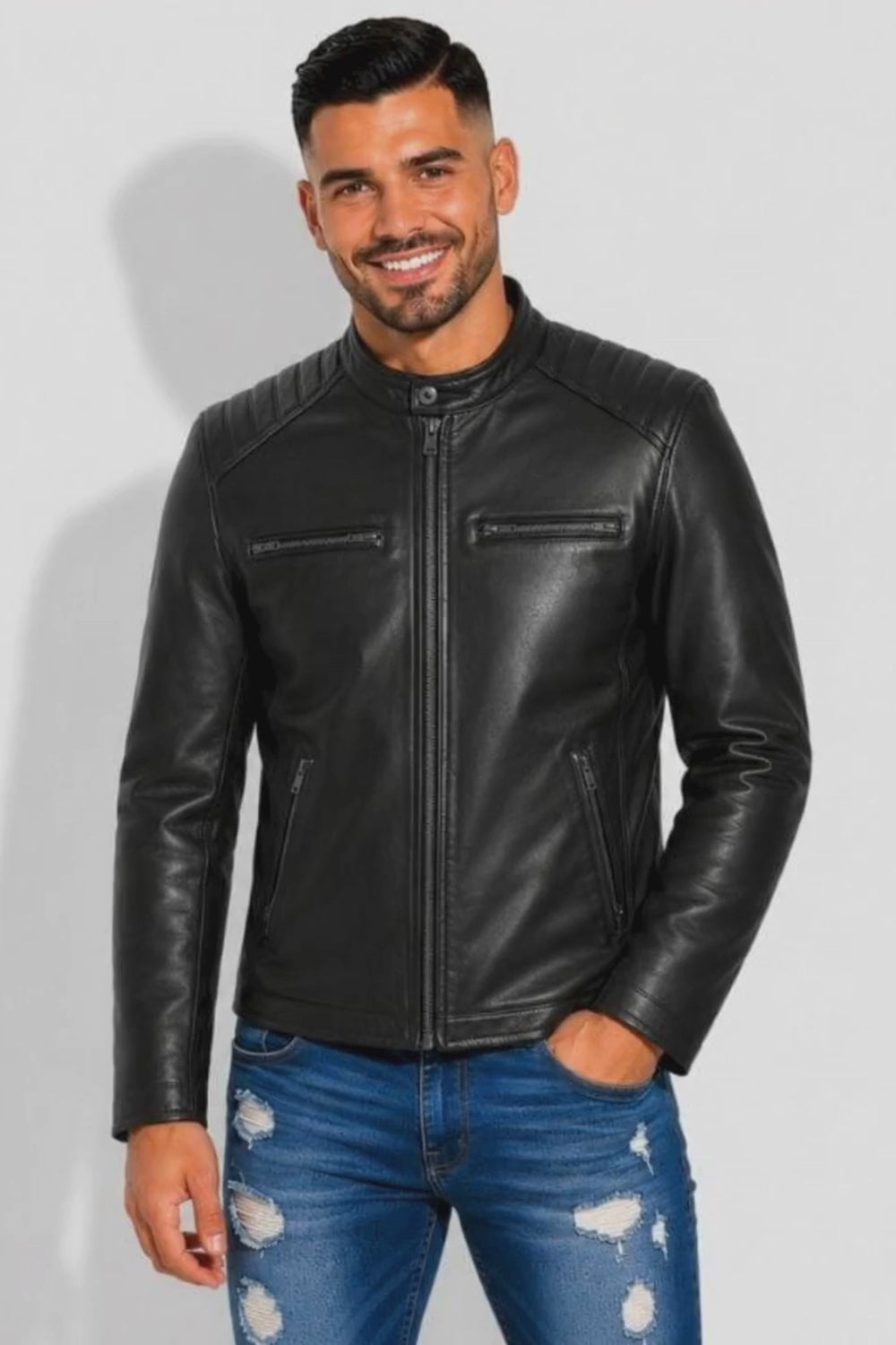 Veste En Simili Cuir Homme | Style Motard Épaules Matelassées