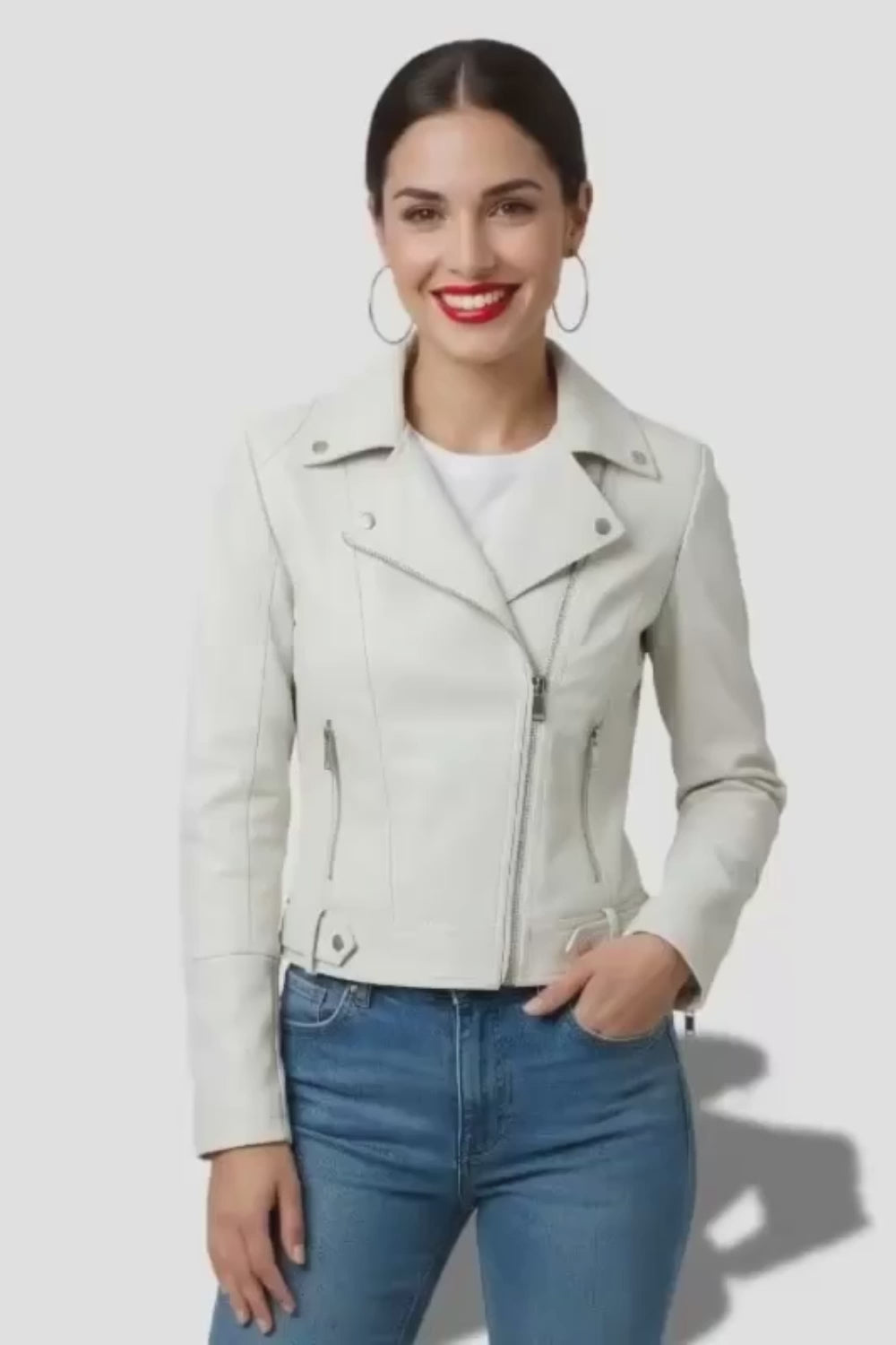 Veste en simili cuir emme cintrée blanche style perfecto