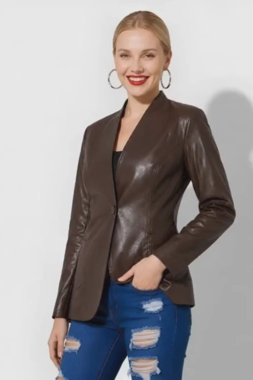 Blazer en cuir marron femme