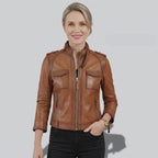 Vidéo de veste en cuir marron pour femme