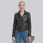 Veste noire en cuir pour femme style perfecto biker
