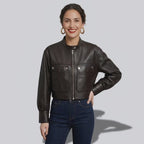 Veste en cuir veritable courte pour femme de couleur noir
