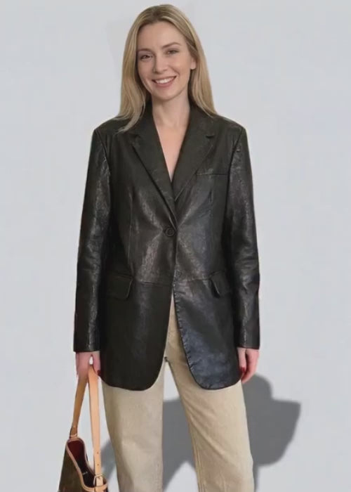 Veste en cuir longue pour femme style blazer en cuir véritable