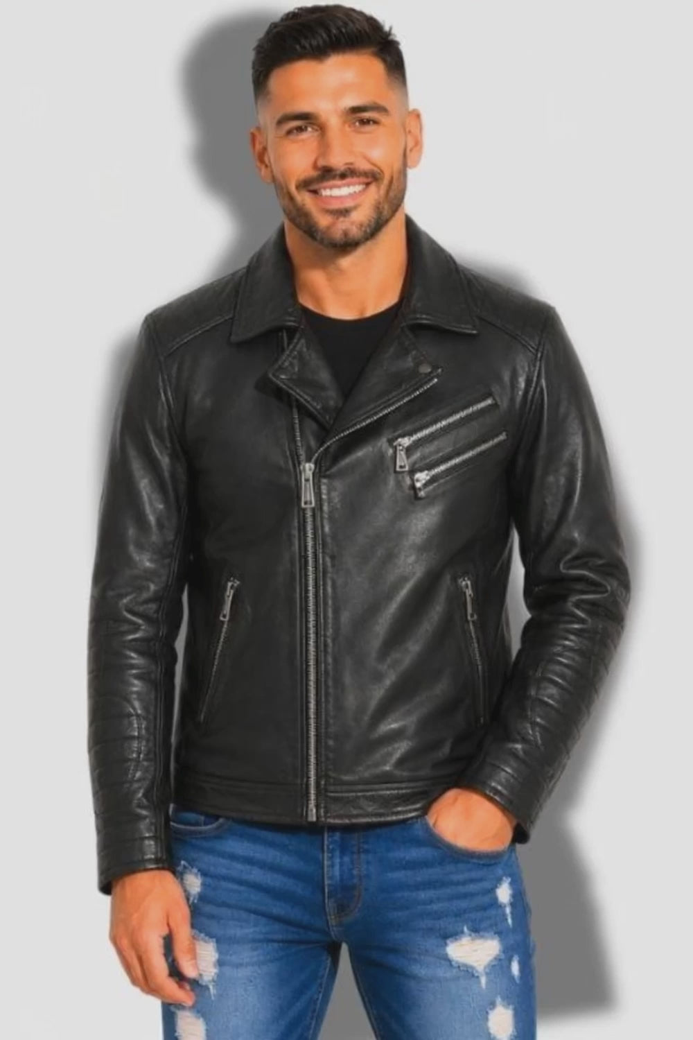 Veste En Cuir De Vachette Noir Pour Homme