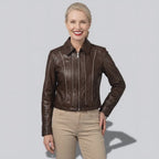 Veste en Cuir Marron à Col Chemise Tendance