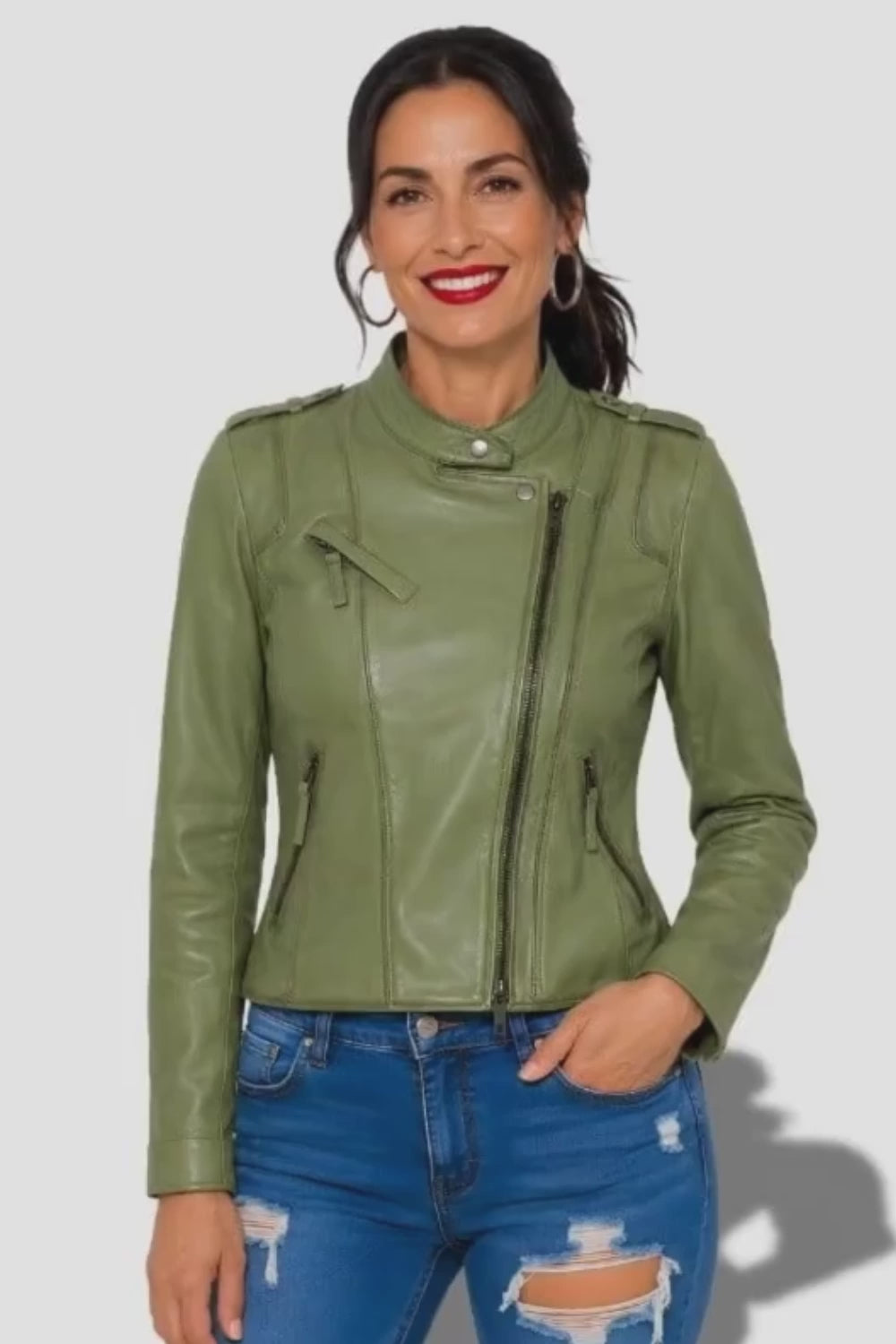 Veste en cuir verte pour femme en cjuir d'agneau