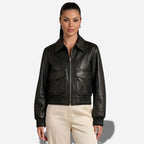Veste courte en cuir veritable pour femme