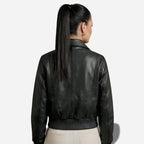 Veste courte en cuir veritable pour femme