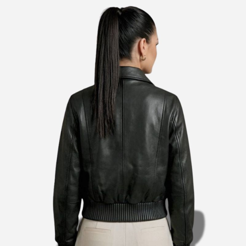Veste courte en cuir veritable pour femme