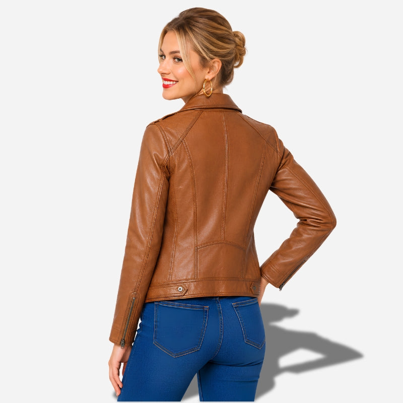 veste cuir marron femme style perfecto en cuir d'agneau