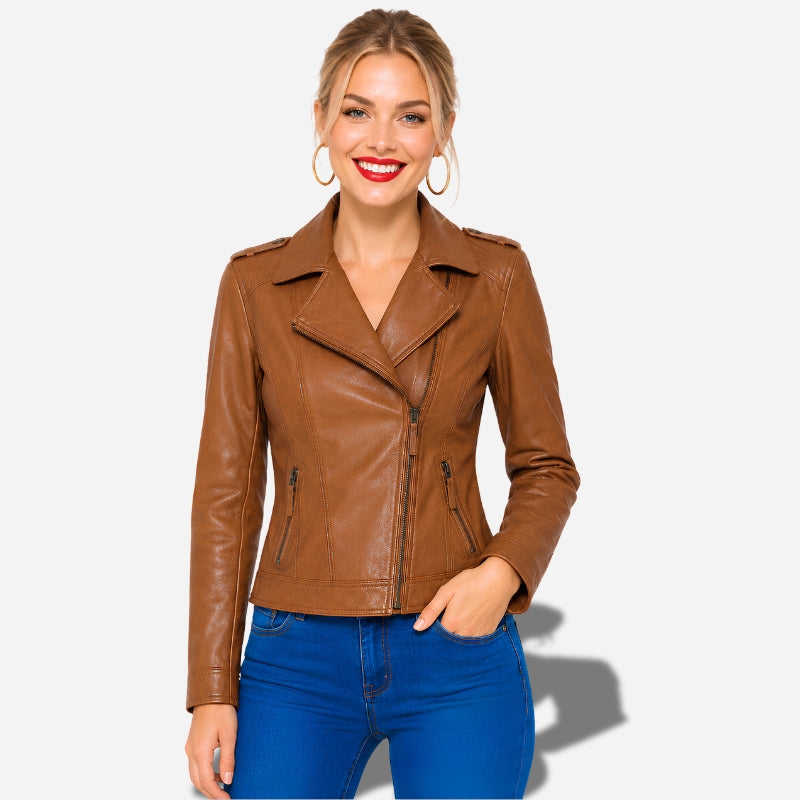 veste cuir marron femme style perfecto en cuir d'agneau