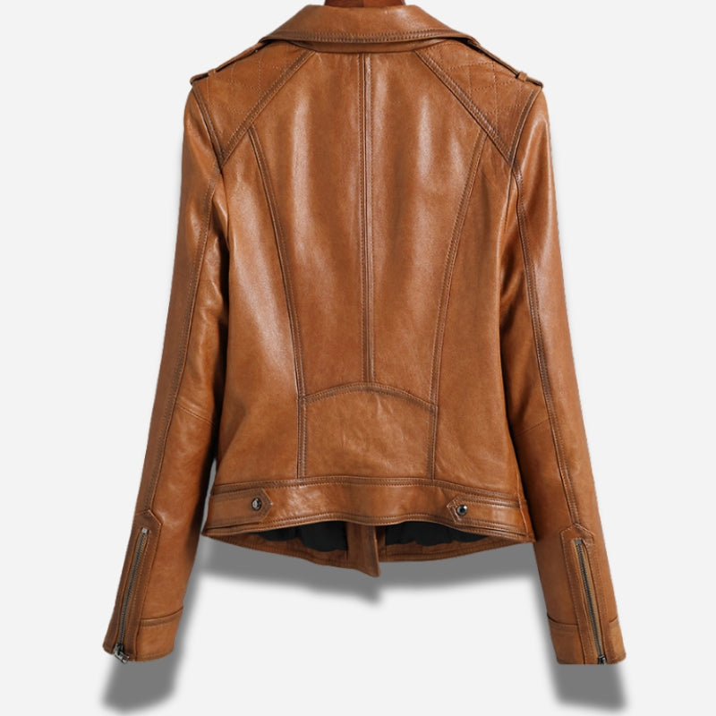 veste cuir marron femme style perfecto en cuir d'agneau
