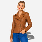 veste cuir marron femme style perfecto en cuir d'agneau