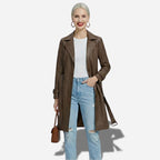 Veste en cuir 3/4 marron avec ceinture pour femme