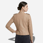 Veste en cuir marron clair pour femme style perfecto biker
