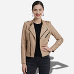 Veste en cuir marron clair pour femme style perfecto biker