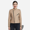 Veste en cuir marron clair pour femme style perfecto biker