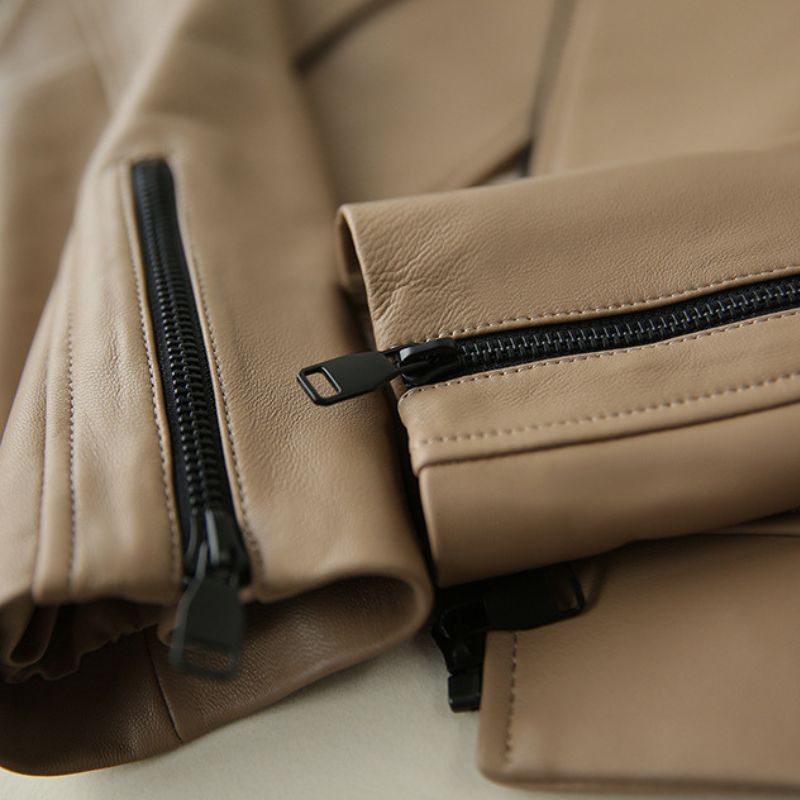 Veste en cuir marron clair pour femme style perfecto biker