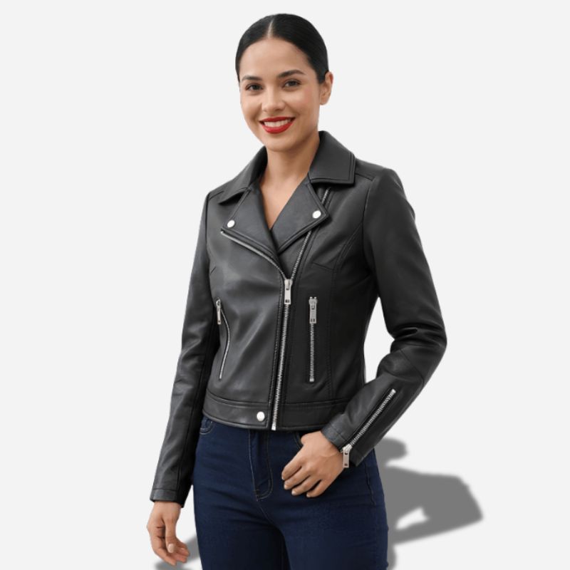 Veste en cuir courte pour femme