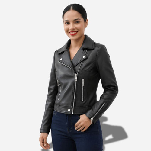 Veste en cuir courte pour femme