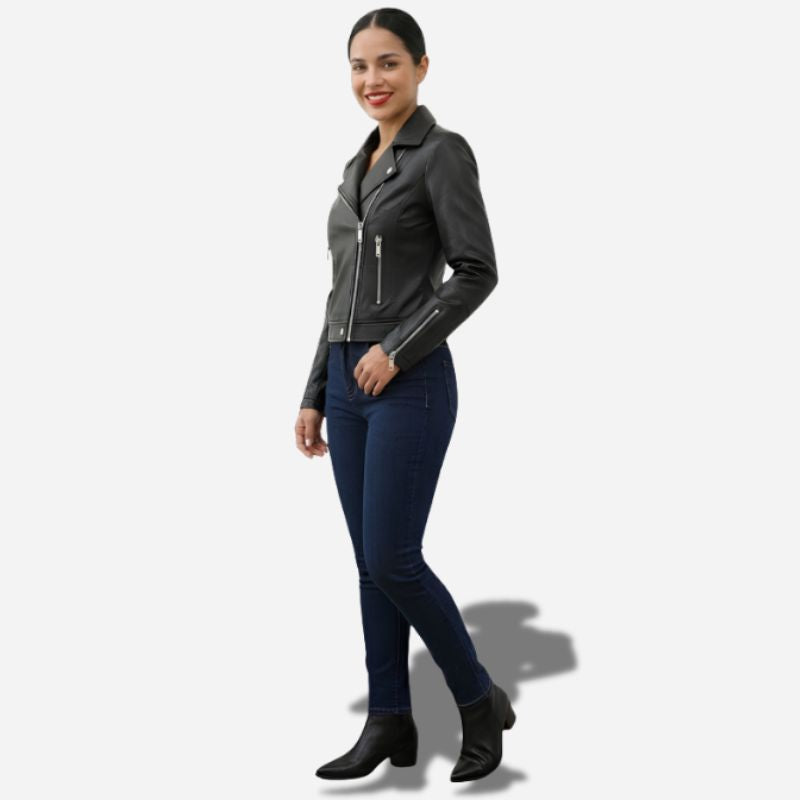 Veste en cuir courte pour femme